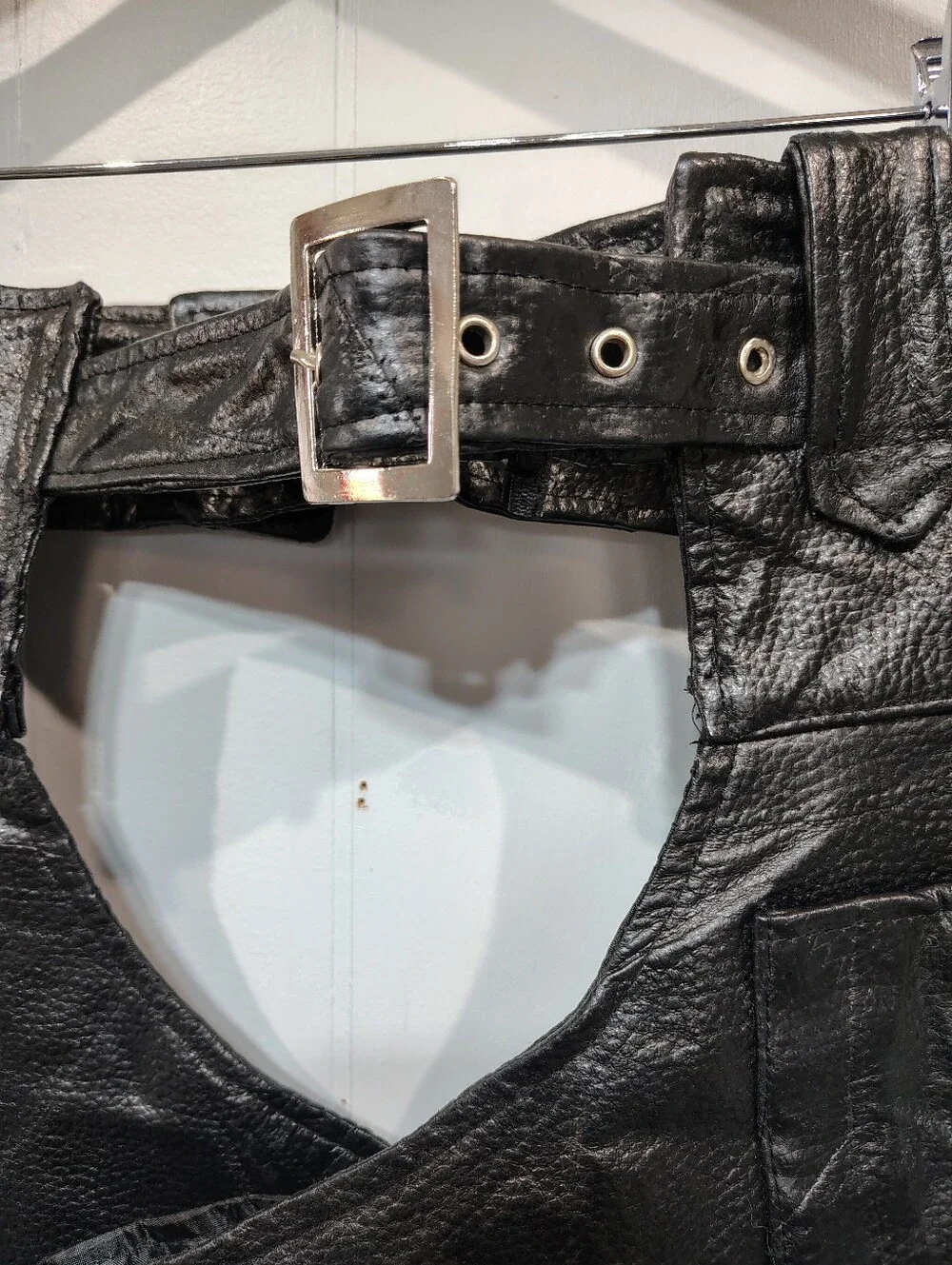 Diamond Plate Buffalo Leather‎ Chaps Black size XL Motorcycle Biker Harley Moto